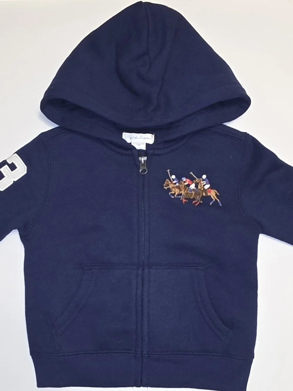 Ralph Lauren Navy Kids Hooded Zip Sweatshirt with Polo Players Size 12m